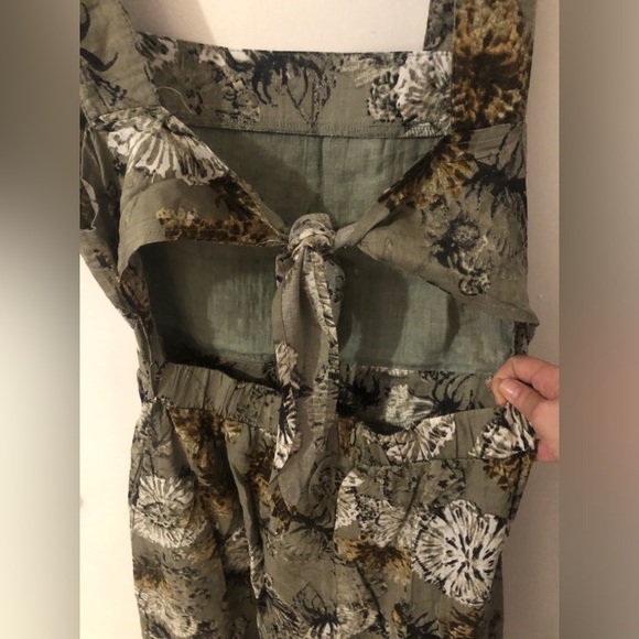 NWT Sage Green Floral Boho Maxi Flowy Cotton Dress sleeveless and back tie - Picture 8 of 12